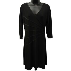 East 5th Petite Black V-Neck Faux Wrap Dress 3/4 Sleeve Satin Trim PM